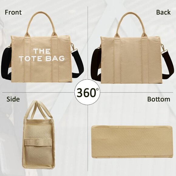 Women Khaki Personalized Canvas with Zipper Top-Handle Crossbody Tote Handbag - Picture 6 of 6